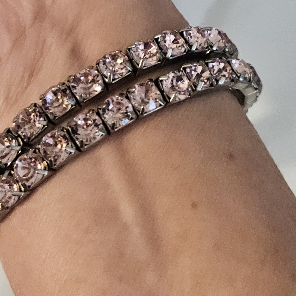 Elegant Silver and Pink Crystal Bracelet Set - Picture 2 of 3
